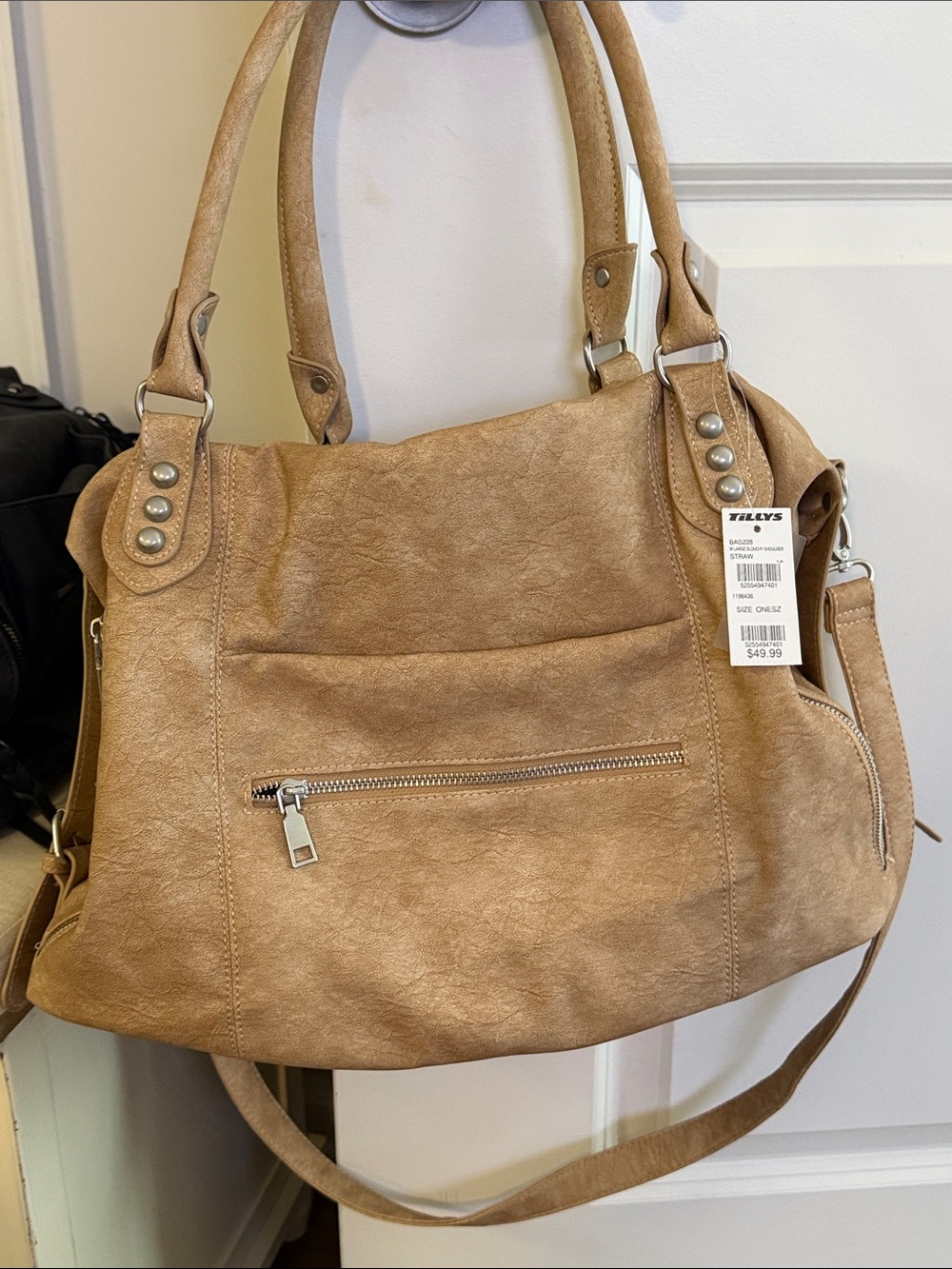 Everyday Large city bag Tan Shoulder Bag with Zip Pocket